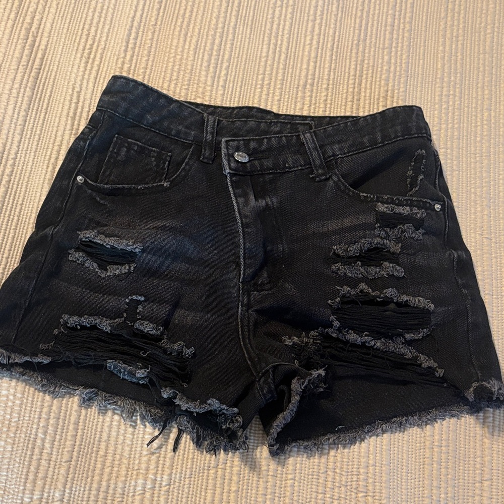 Black Distressed Denim Women's Shorts